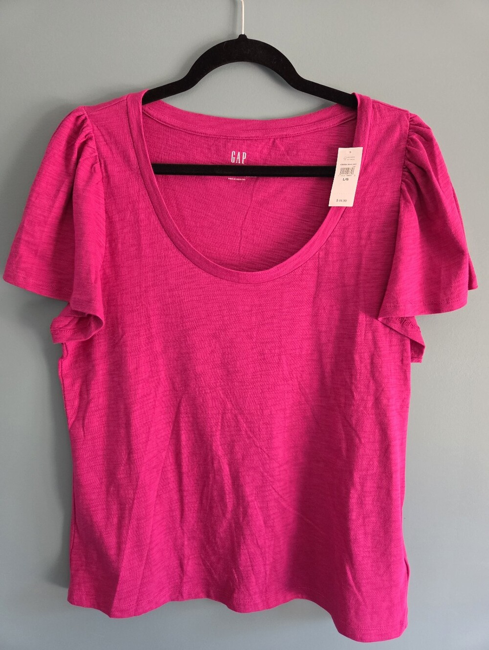 ​GAP NWT Fuchsia Pink ForeverSoft Scoop Neck Flutter Sleeve T-Shirt L